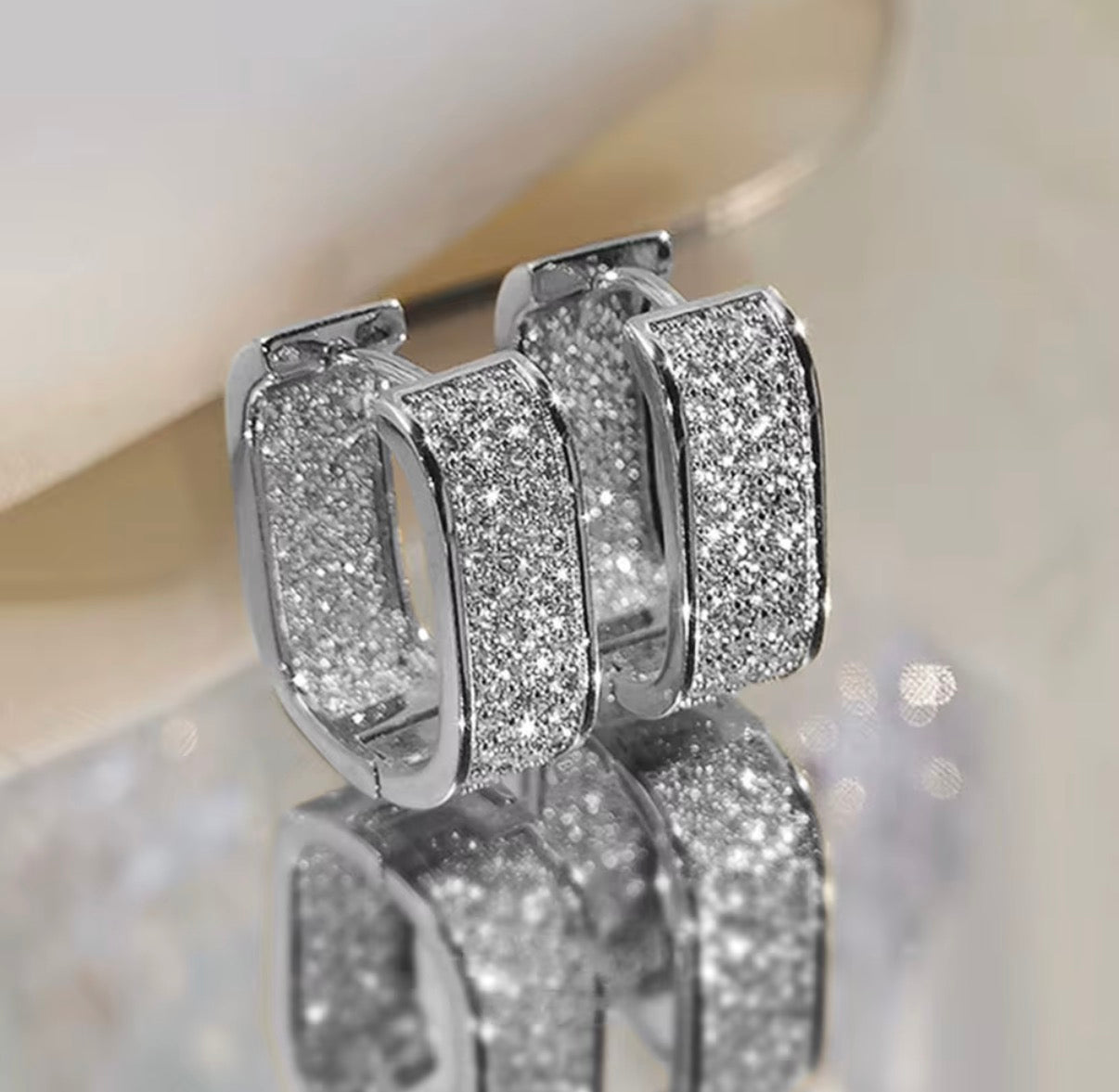 Rectangle Pavé Hoop Earrings